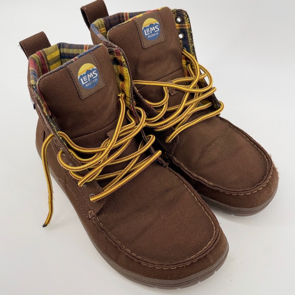 Lems Boulder Boot M 10 W 11.5 Brown Pinecone Nylon Canvas Minimalist Zero Drop